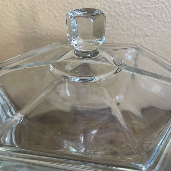 Vintage Pressed Glass Hexagon Shaped Candy Dish with Lid - Picture 4 of 15